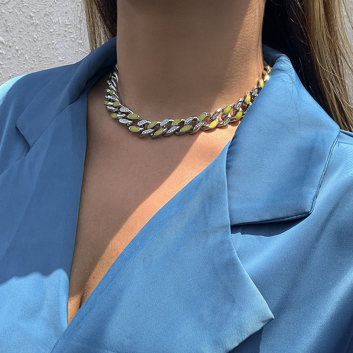 Cubic Zirconia & Enamel Silver-Plated Curb Chain Necklace