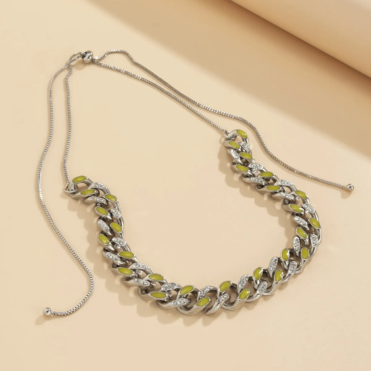 Cubic Zirconia & Enamel Silver-Plated Curb Chain Necklace