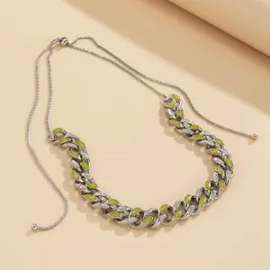 Cubic Zirconia & Enamel Silver-Plated Curb Chain Necklace