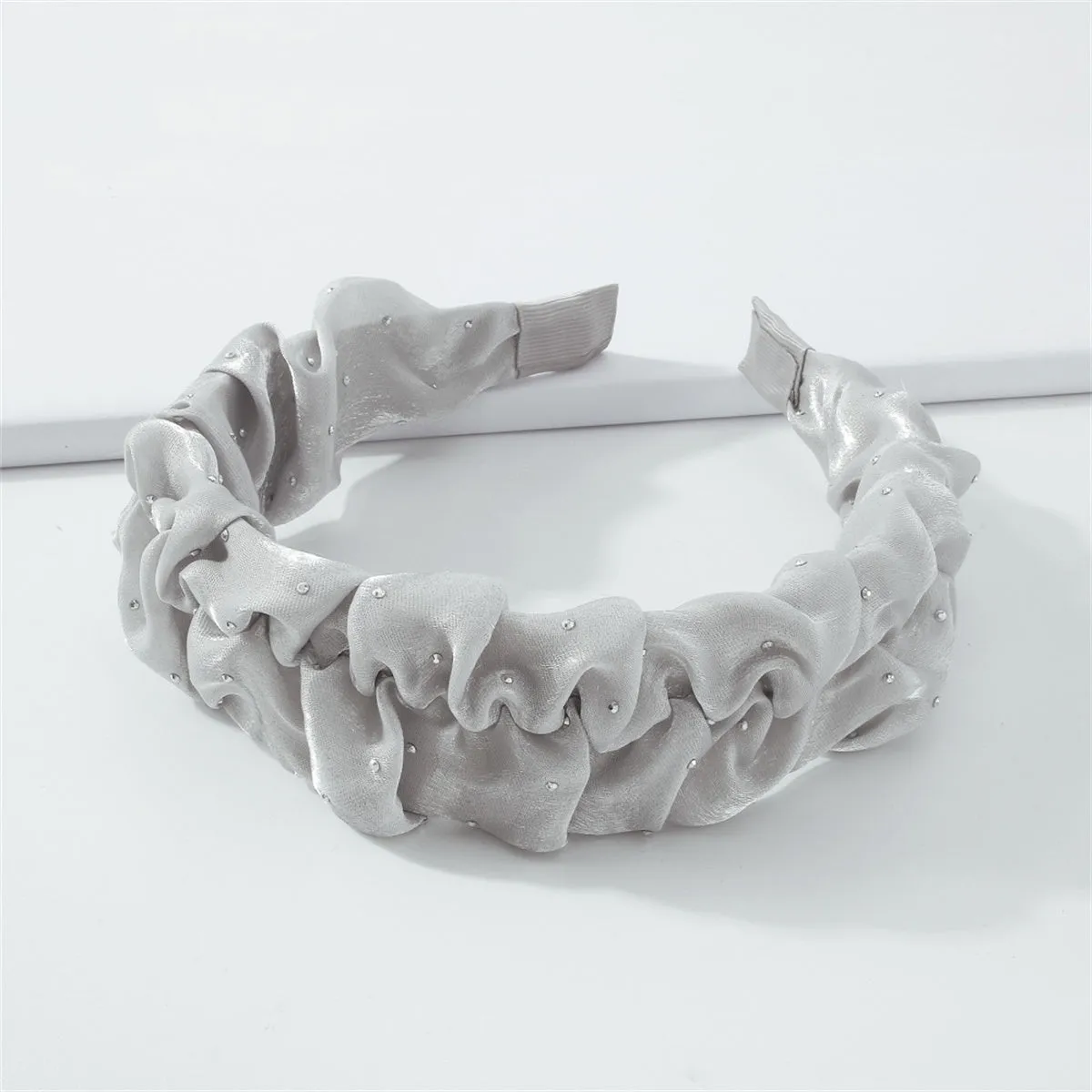 Cubic Zirconia & Gray Ruffled Hard Headband