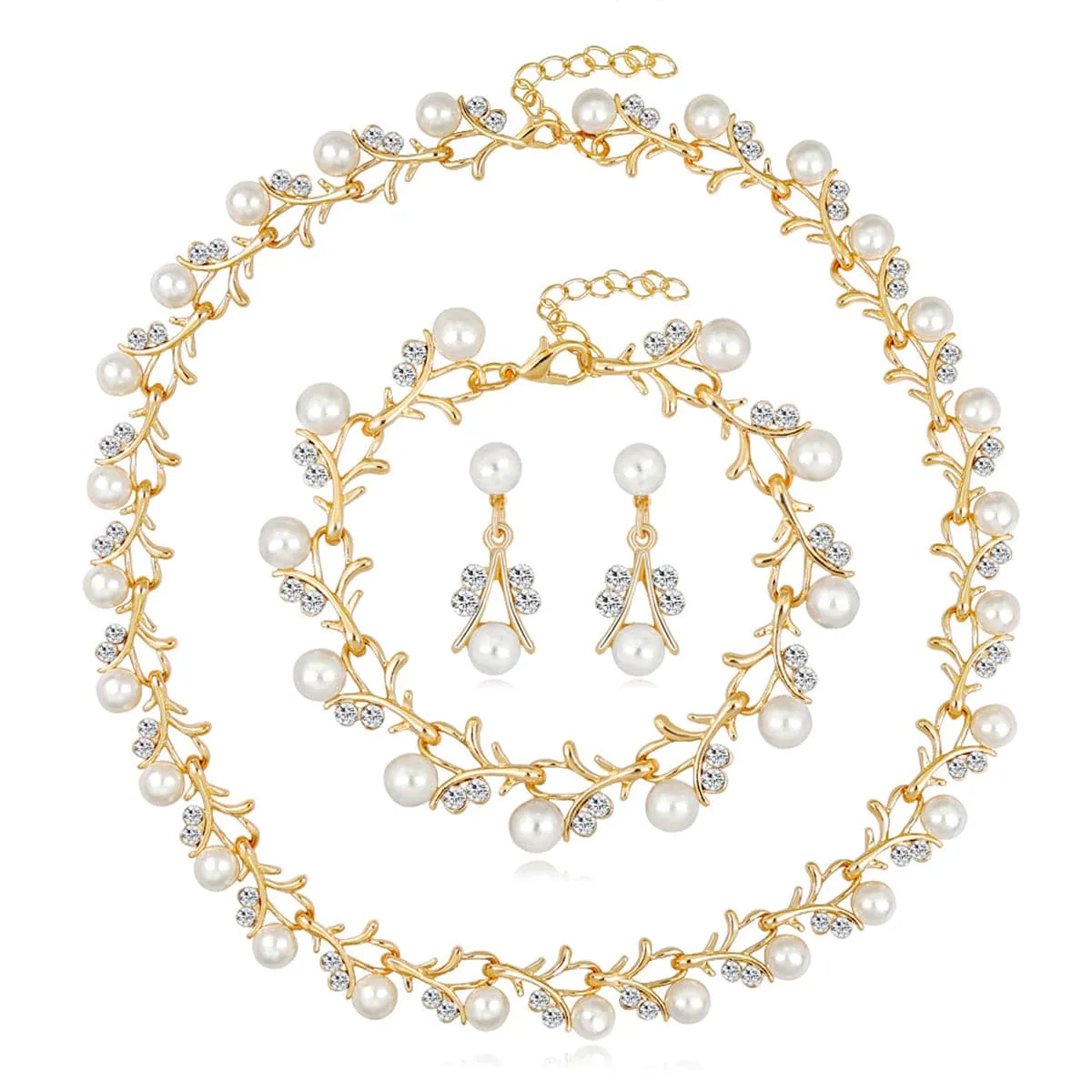 Cubic Zirconia & Pearl 18K Gold-Plated Botany Necklace & Earrings Set