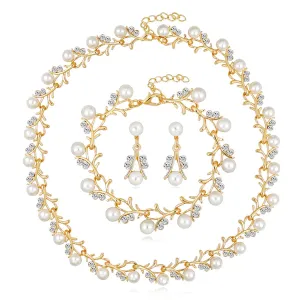 Cubic Zirconia & Pearl 18K Gold-Plated Botany Necklace & Earrings Set