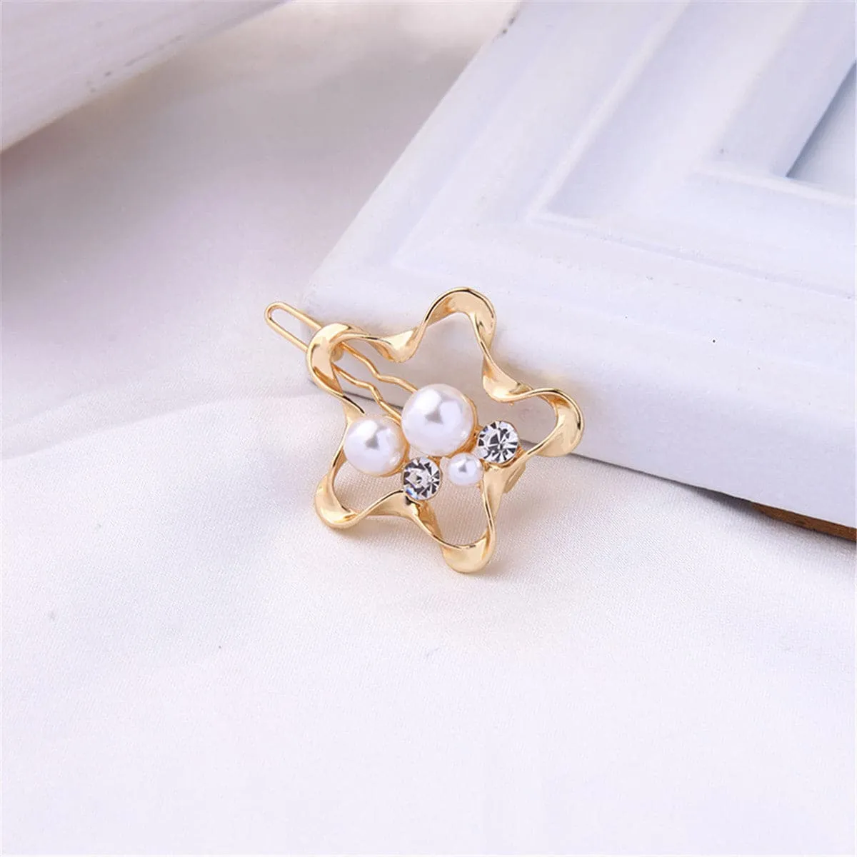 Cubic Zirconia & Pearl 18K Gold-Plated Four-Piece Hair Clip Set