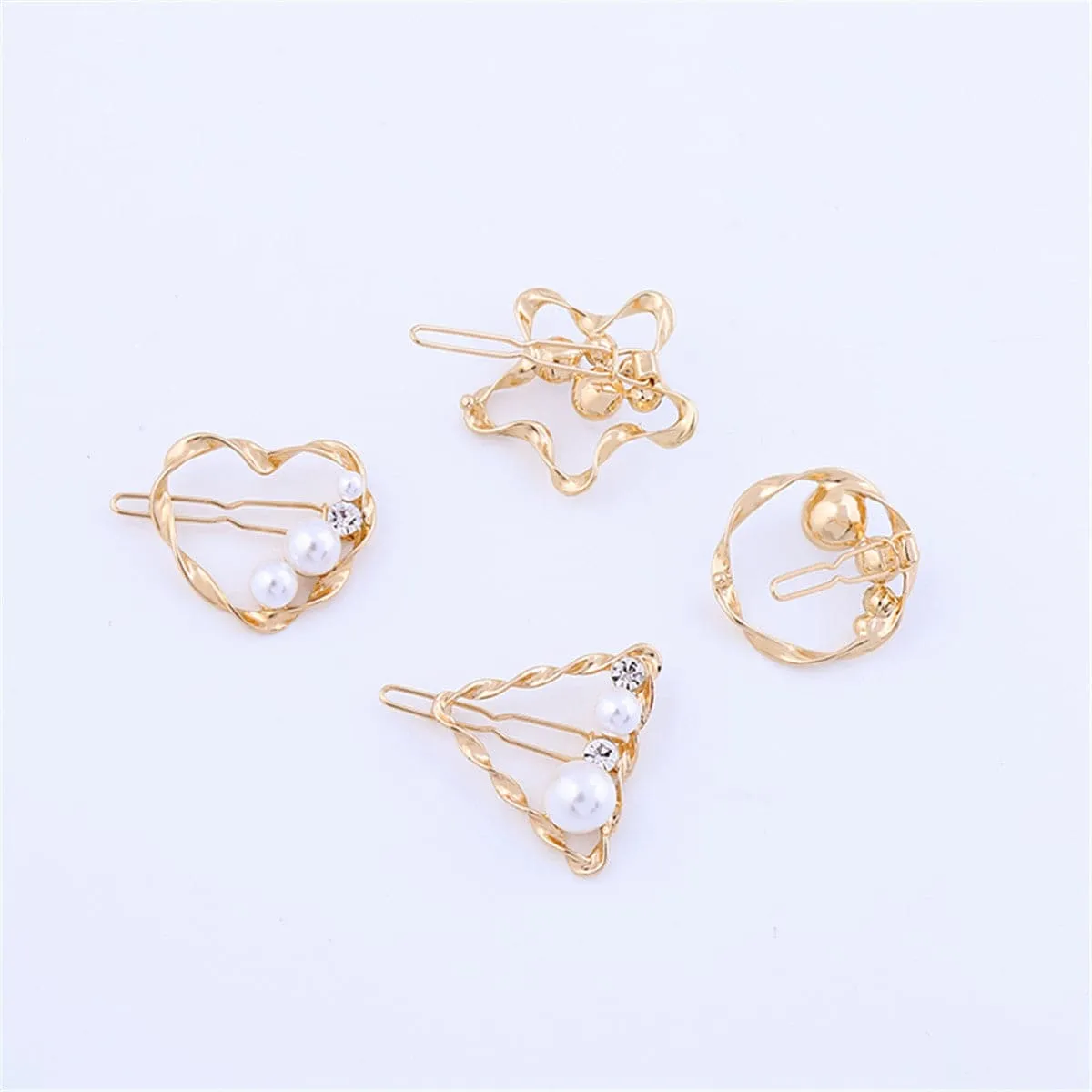 Cubic Zirconia & Pearl 18K Gold-Plated Four-Piece Hair Clip Set