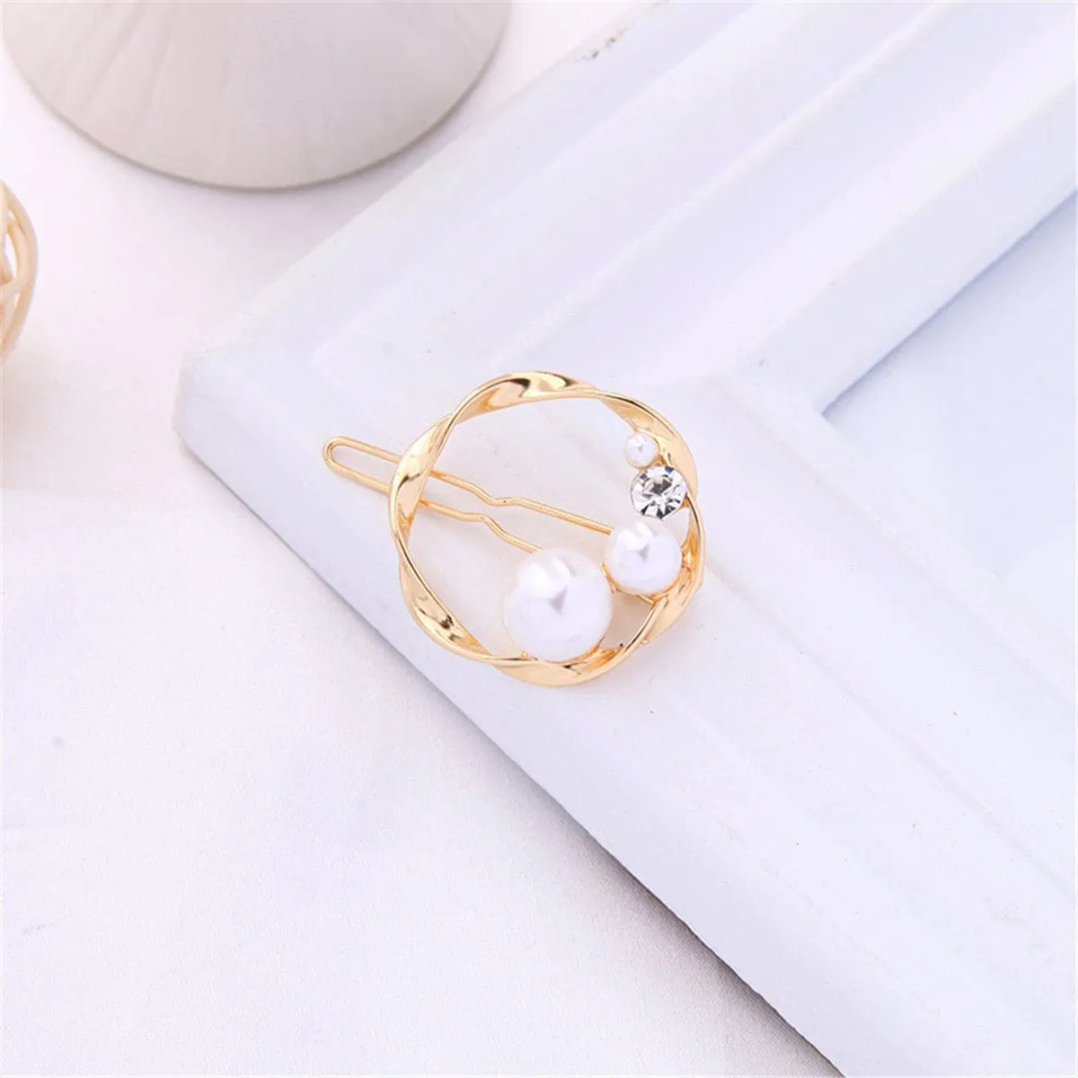Cubic Zirconia & Pearl 18K Gold-Plated Four-Piece Hair Clip Set