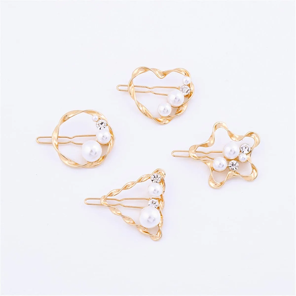 Cubic Zirconia & Pearl 18K Gold-Plated Four-Piece Hair Clip Set
