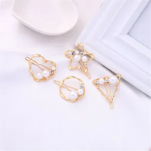 Cubic Zirconia & Pearl 18K Gold-Plated Four-Piece Hair Clip Set