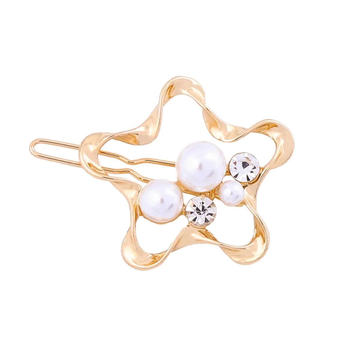 Cubic Zirconia & Pearl 18K Gold-Plated Four-Piece Hair Clip Set