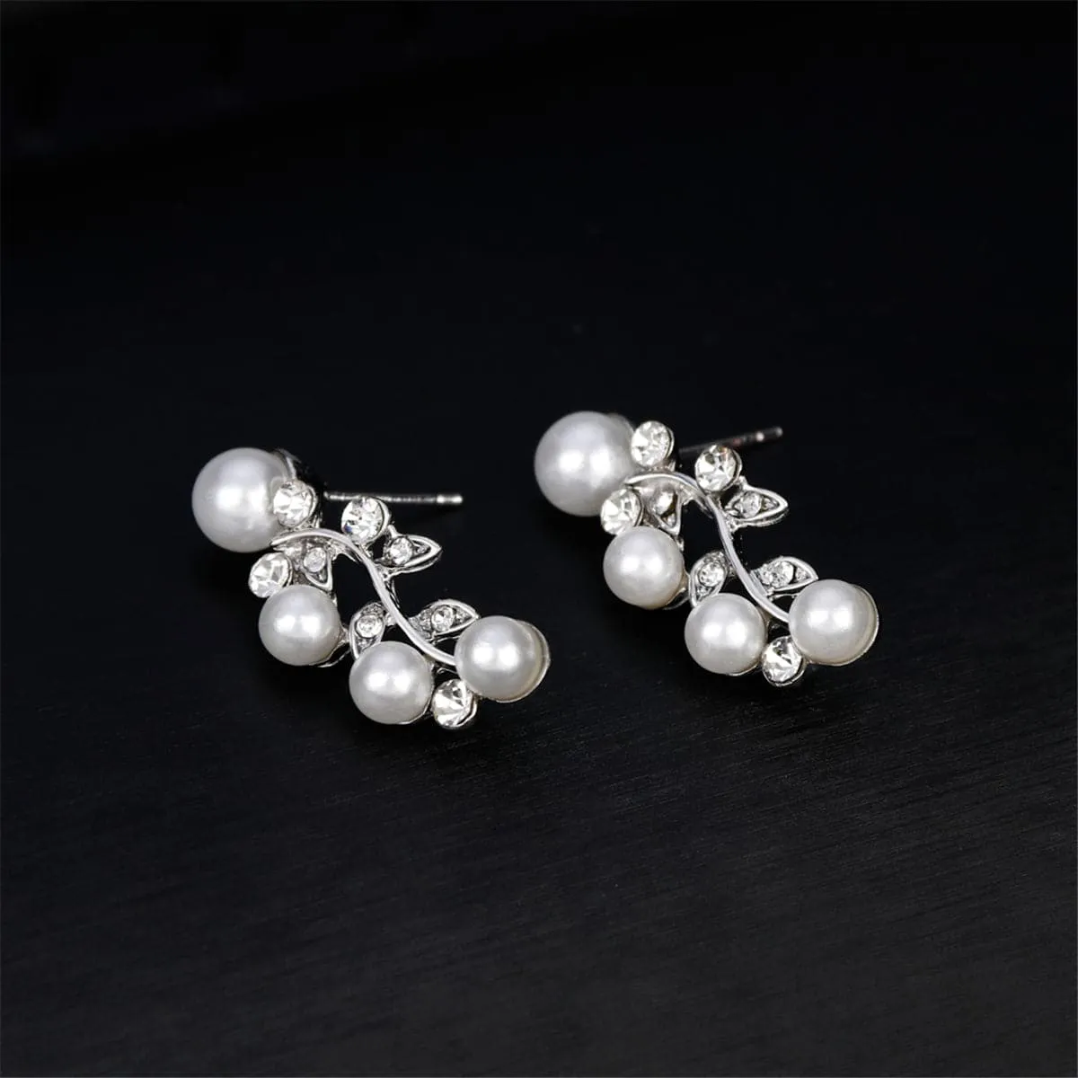 Cubic Zirconia & Pearl Cluster Rattan Drop Earrings & Statement Necklace