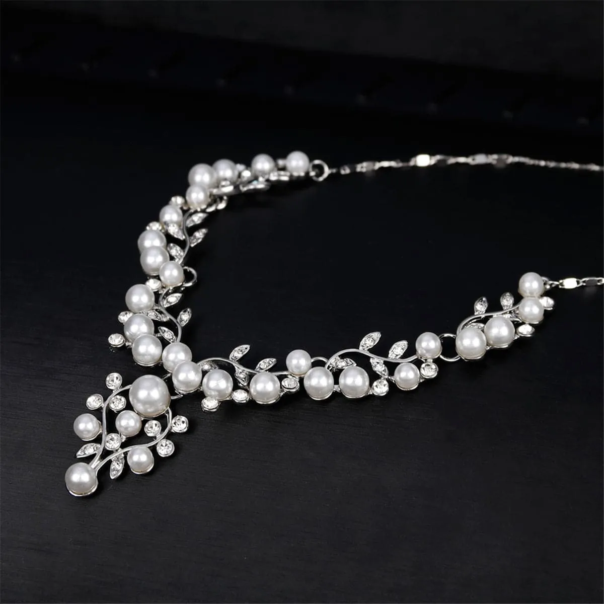 Cubic Zirconia & Pearl Cluster Rattan Drop Earrings & Statement Necklace