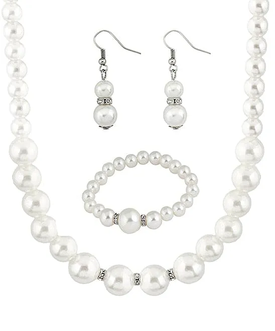 Cubic Zirconia & Pearl Silver-Plated Jewelry Set