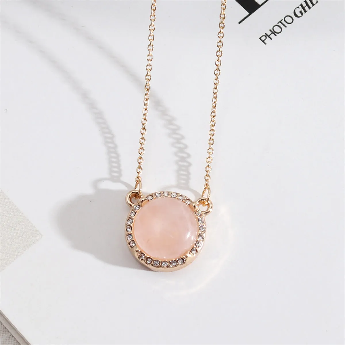 Cubic Zirconia & Pink Crystal Halo Round Pendant Necklace
