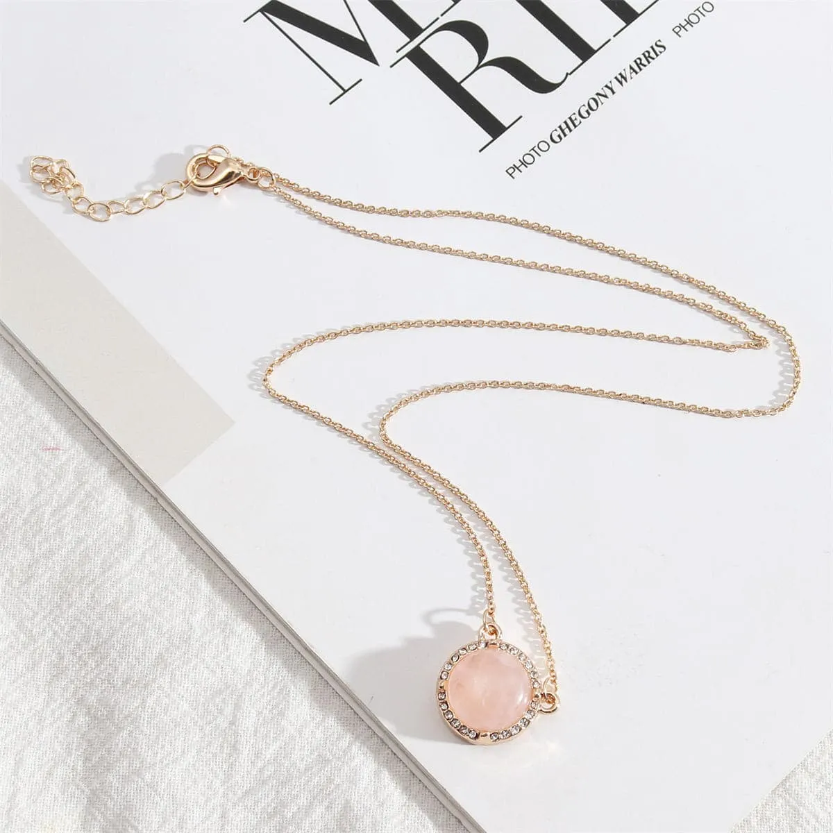 Cubic Zirconia & Pink Crystal Halo Round Pendant Necklace