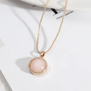 Cubic Zirconia & Pink Crystal Halo Round Wheat Chain Pendant Necklace