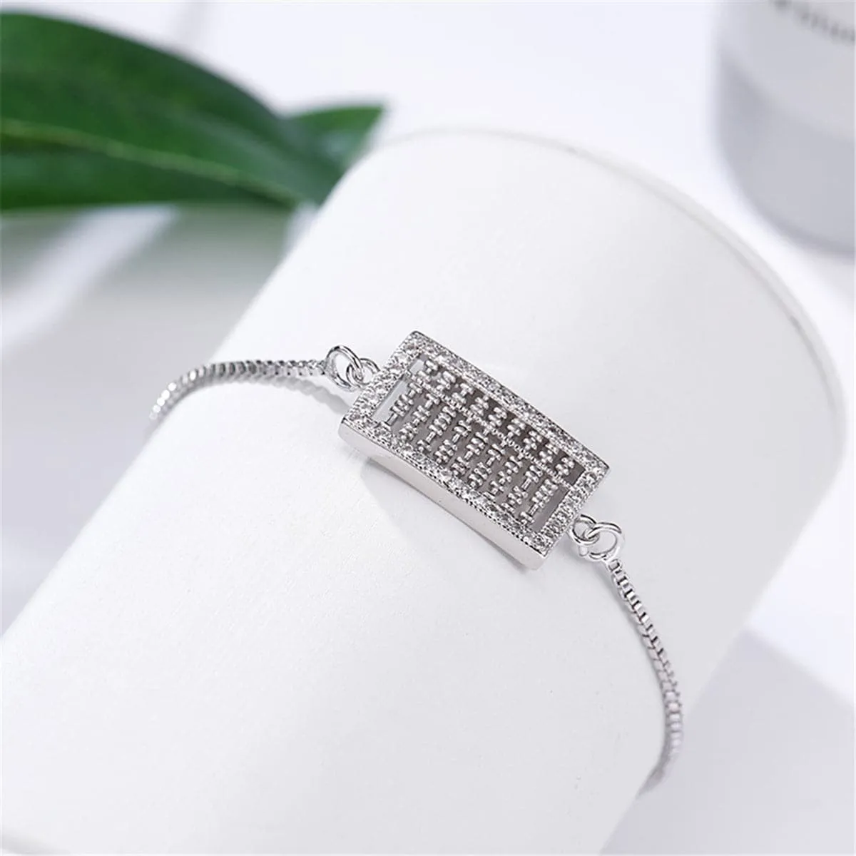 Cubic Zirconia & Silver-Plated Abacus Charm Adjustable Bracelet