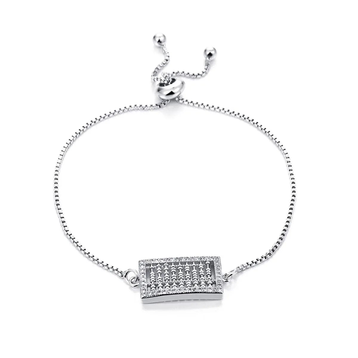 Cubic Zirconia & Silver-Plated Abacus Charm Adjustable Bracelet