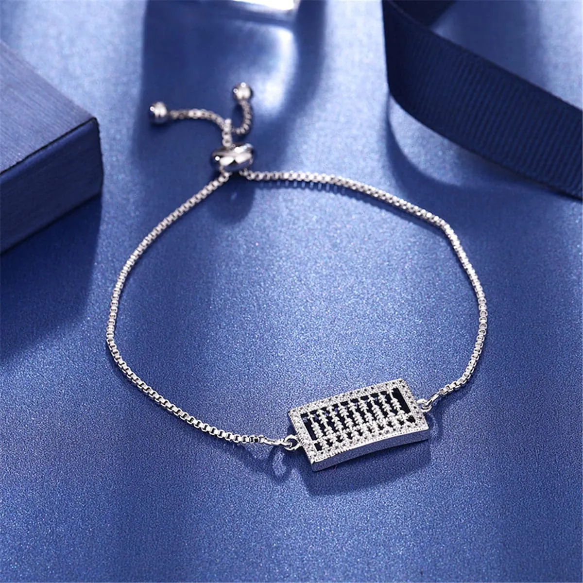 Cubic Zirconia & Silver-Plated Abacus Charm Adjustable Bracelet