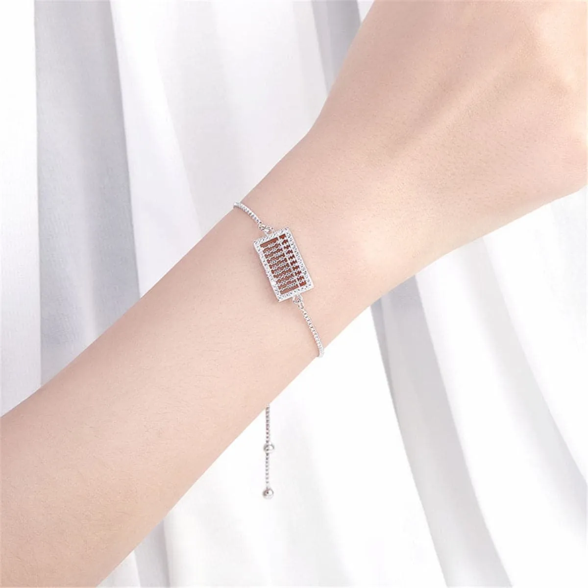 Cubic Zirconia & Silver-Plated Abacus Charm Adjustable Bracelet