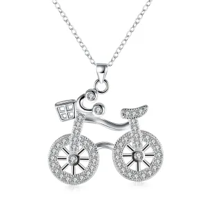 Cubic Zirconia & Silver-Plated Bicycle Pendant Necklace