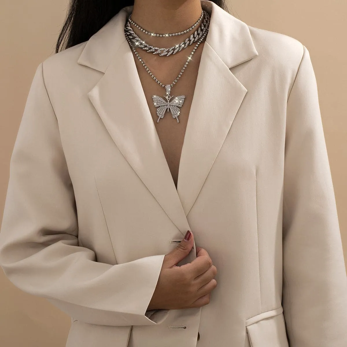 Cubic Zirconia & Silver-Plated Butterfly Pendant Necklace Set