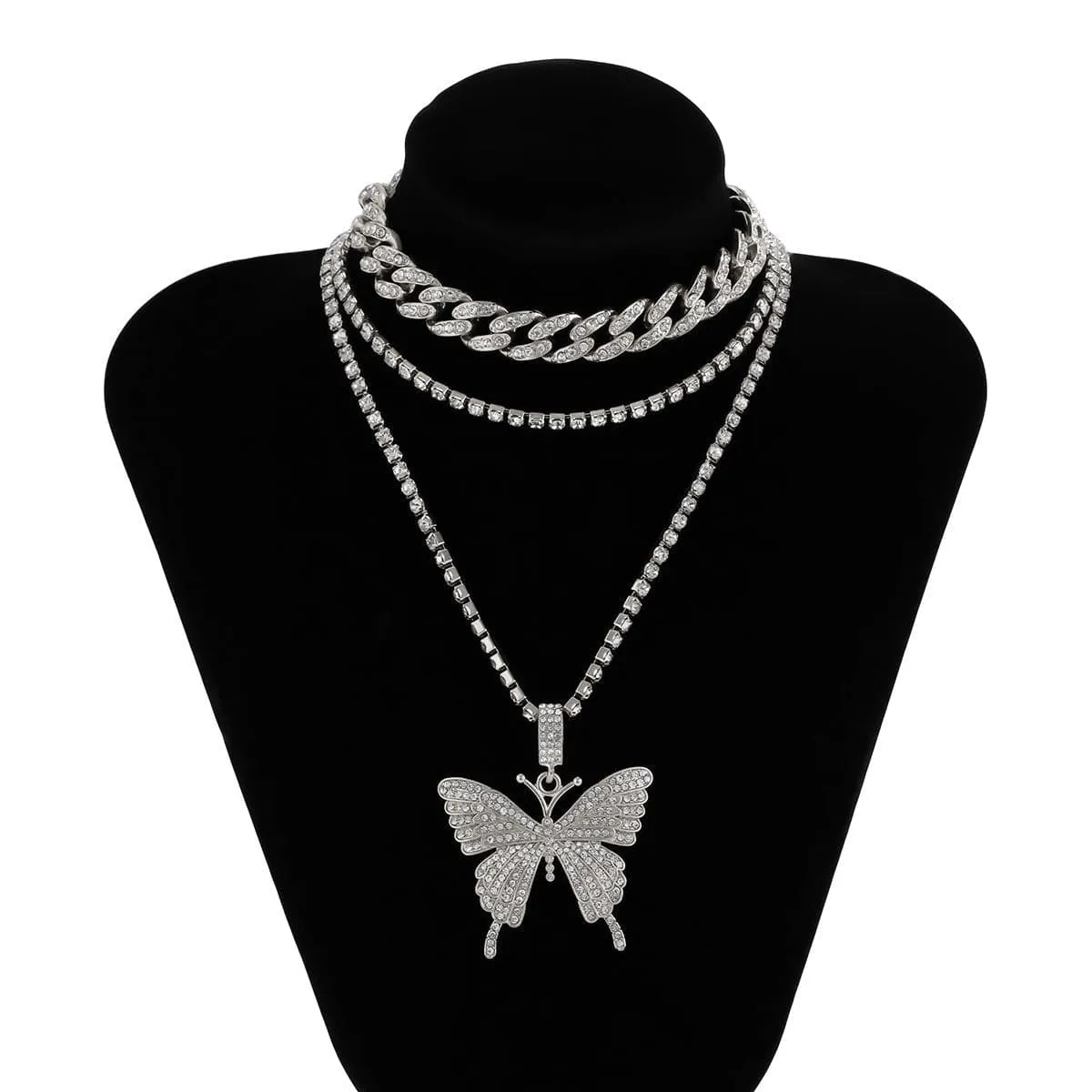 Cubic Zirconia & Silver-Plated Butterfly Pendant Necklace Set