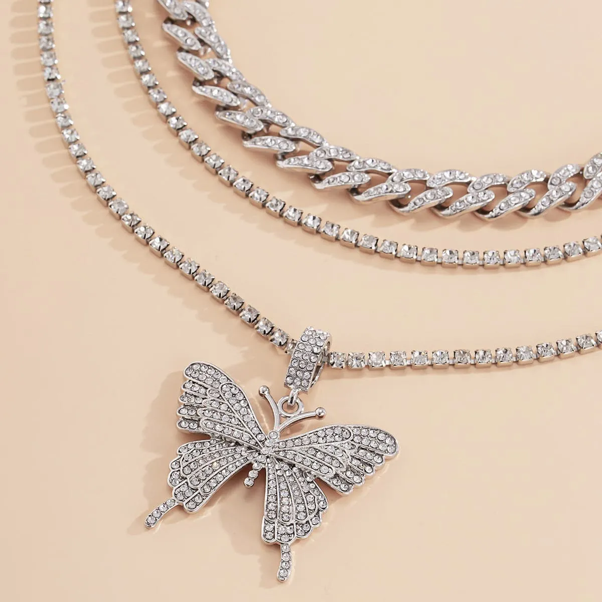 Cubic Zirconia & Silver-Plated Butterfly Pendant Necklace Set