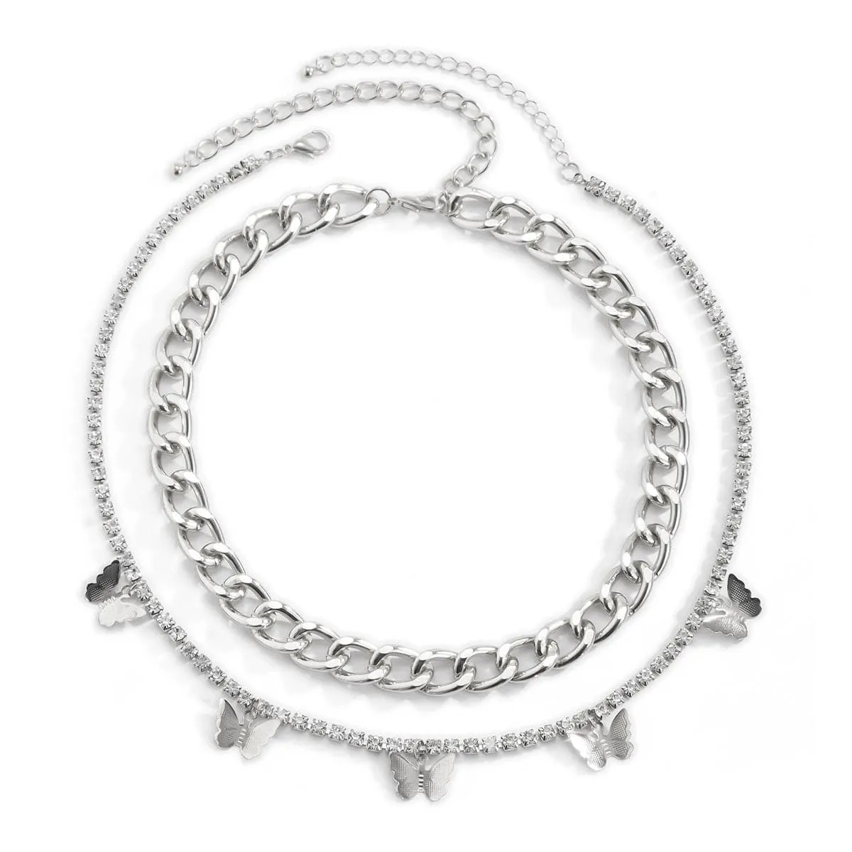Cubic Zirconia & Silver-Plated Butterfly Station Necklace Set