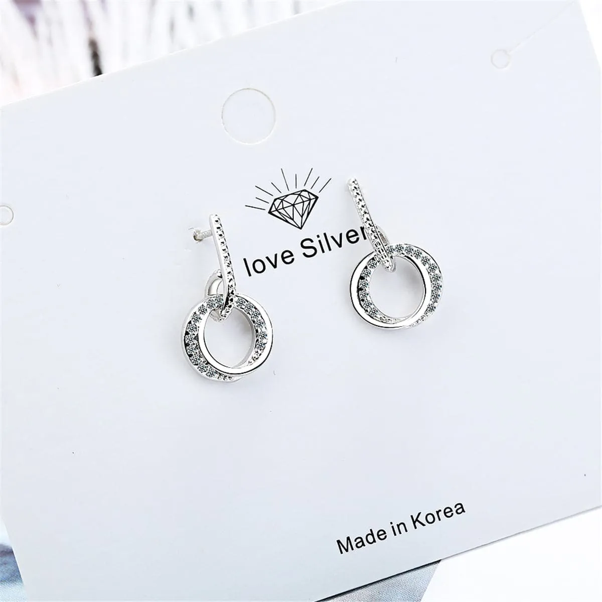 Cubic Zirconia & Silver-Plated Double-Circle Drop Earrings