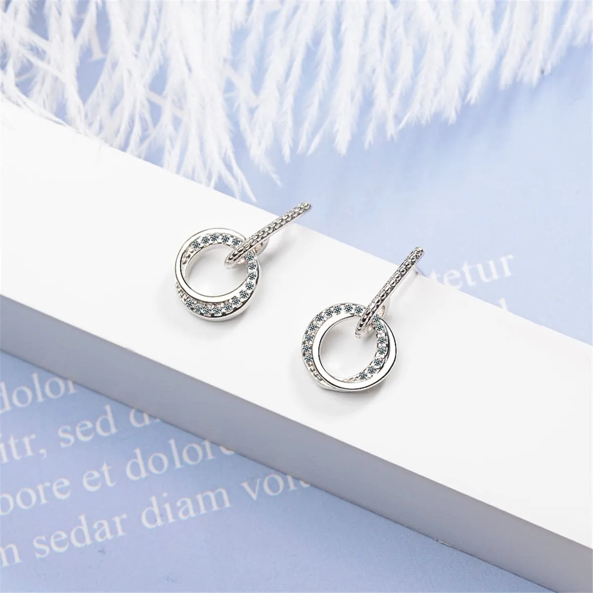 Cubic Zirconia & Silver-Plated Double-Circle Drop Earrings