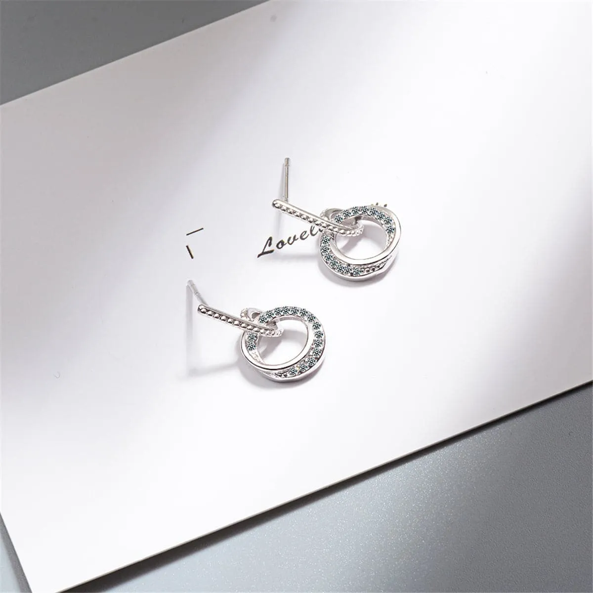 Cubic Zirconia & Silver-Plated Double-Circle Drop Earrings