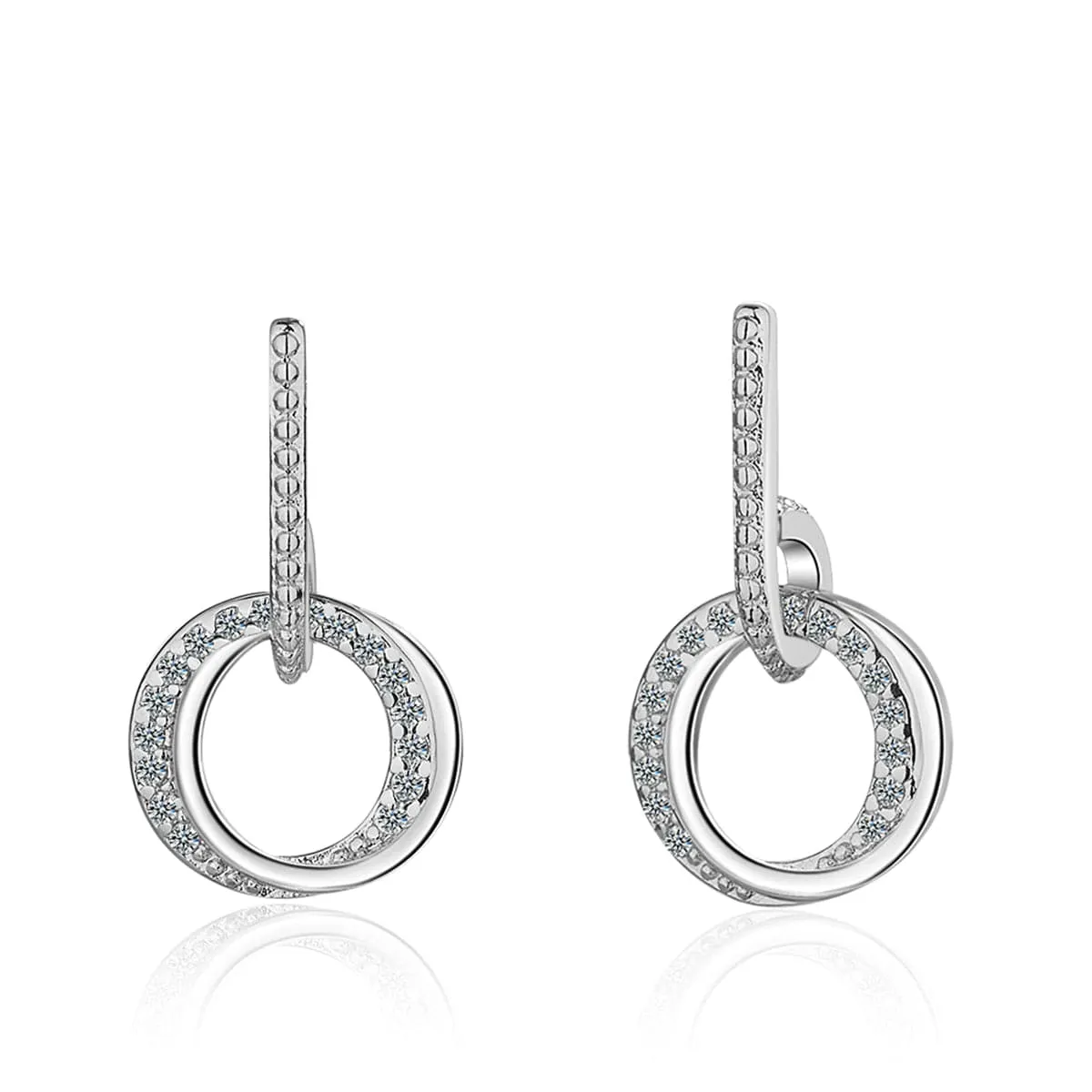 Cubic Zirconia & Silver-Plated Double-Circle Drop Earrings