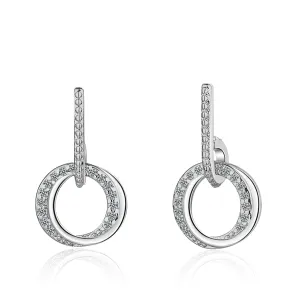 Cubic Zirconia & Silver-Plated Double-Circle Drop Earrings