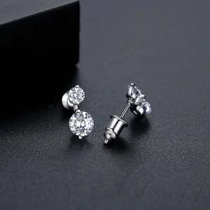 Cubic Zirconia & Silver-Plated Double Round Stud Earrings