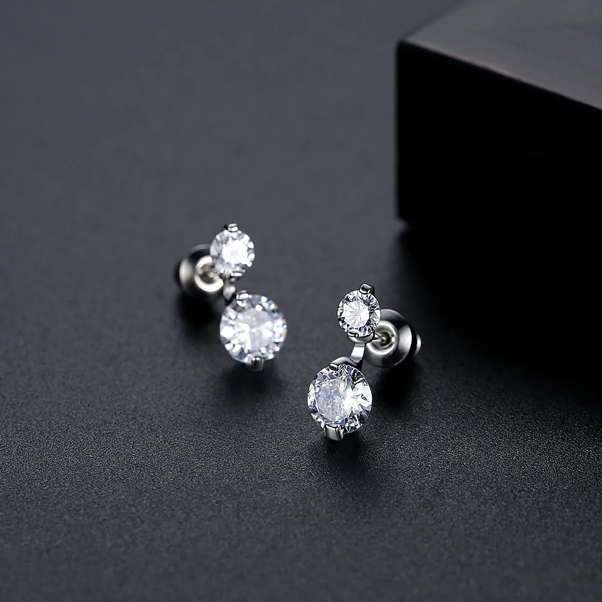 Cubic Zirconia & Silver-Plated Double Round Stud Earrings