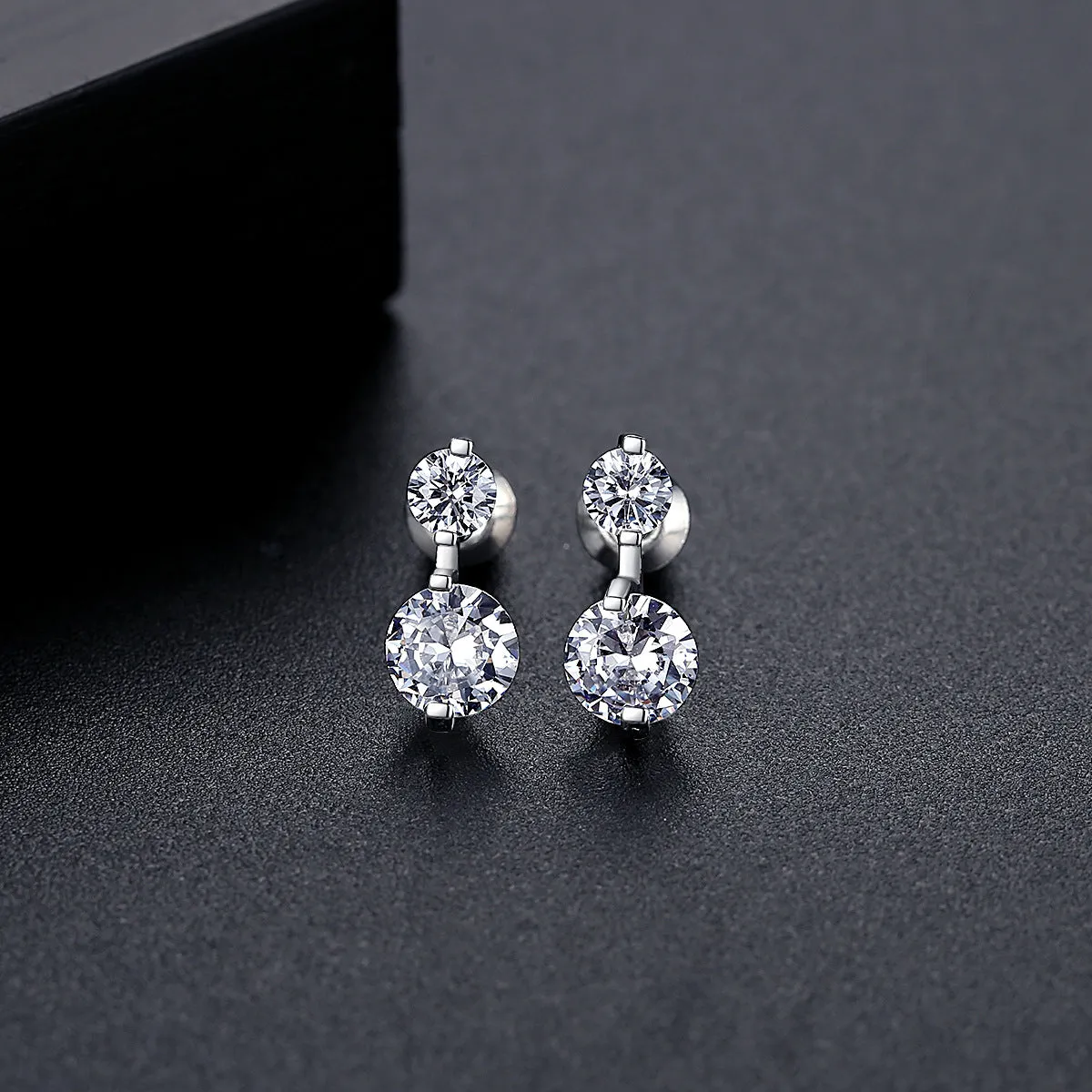 Cubic Zirconia & Silver-Plated Double Round Stud Earrings