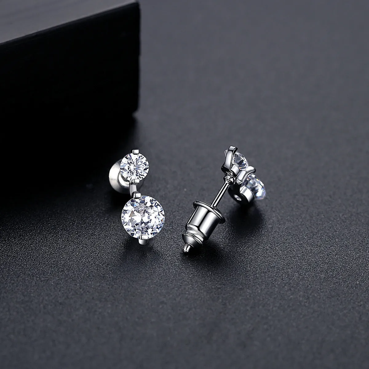 Cubic Zirconia & Silver-Plated Double Round Stud Earrings
