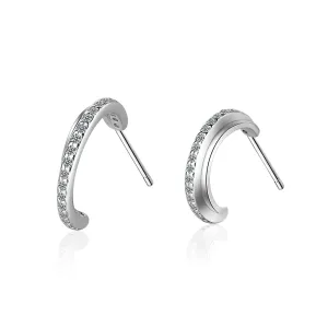 Cubic Zirconia & Silver-Plated Half-Circle Stud Earrings