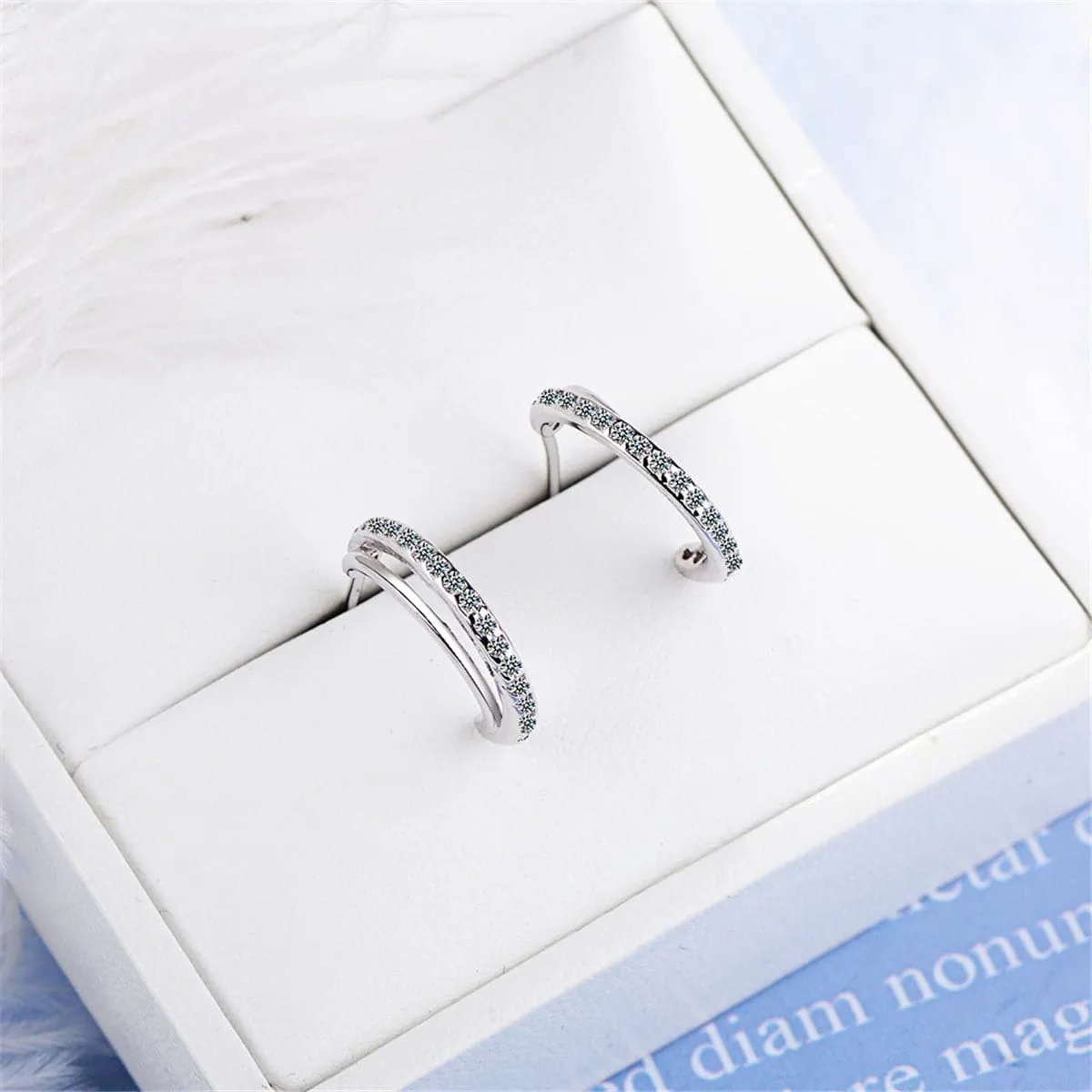 Cubic Zirconia & Silver-Plated Half-Circle Stud Earrings