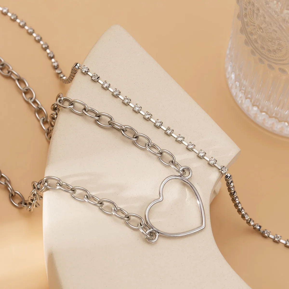 Cubic Zirconia & Silver-Plated Heart Pendant Necklace Set