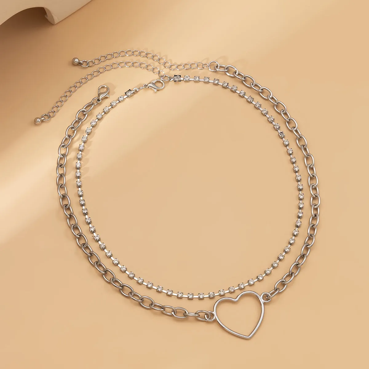 Cubic Zirconia & Silver-Plated Heart Pendant Necklace Set