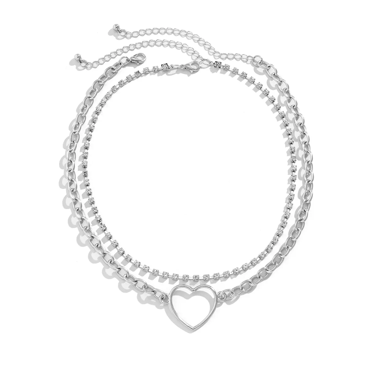 Cubic Zirconia & Silver-Plated Heart Pendant Necklace Set