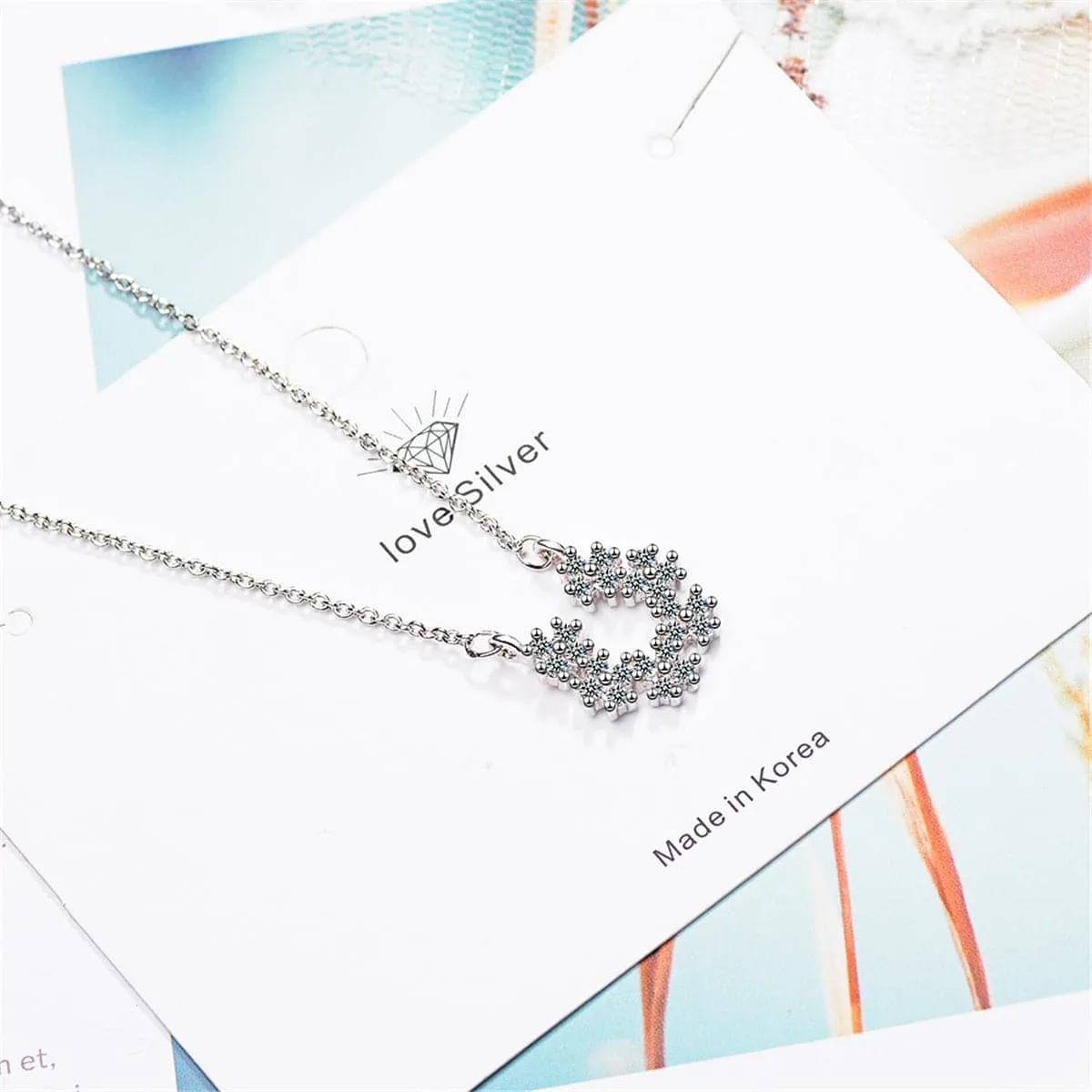Cubic Zirconia & Silver-Plated Linking Flower Pendant Necklace