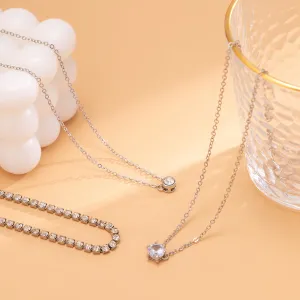 Cubic Zirconia & Silver-Plated Pendant Necklace Set