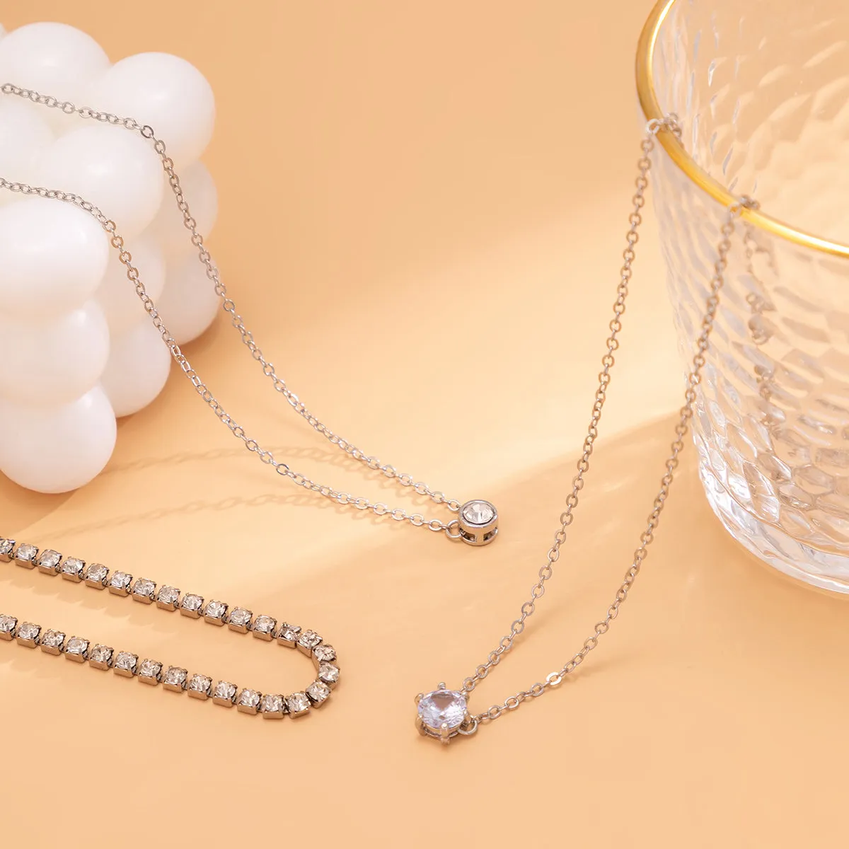 Cubic Zirconia & Silver-Plated Pendant Necklace Set