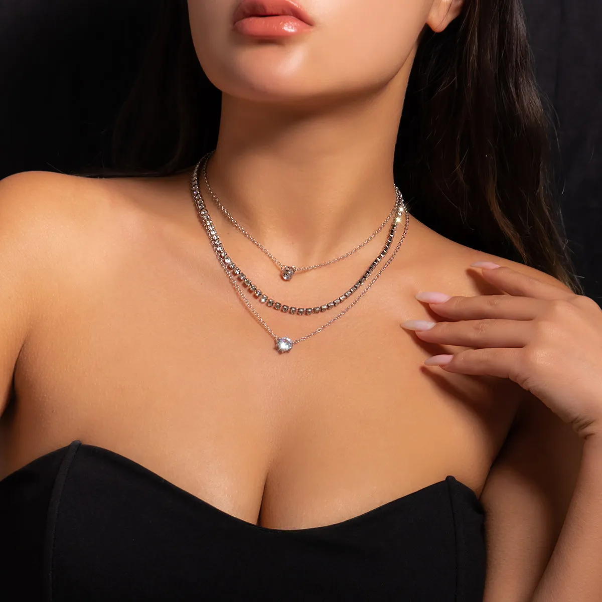 Cubic Zirconia & Silver-Plated Pendant Necklace Set