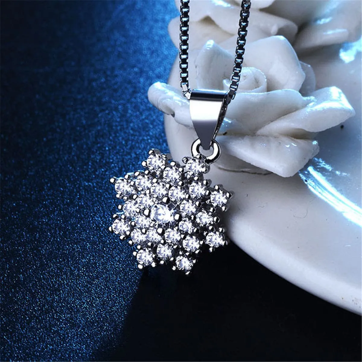 Cubic Zirconia & Silver-Plated Snowflake Pendant Necklace