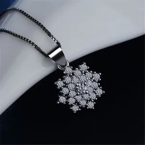 Cubic Zirconia & Silver-Plated Snowflake Pendant Necklace