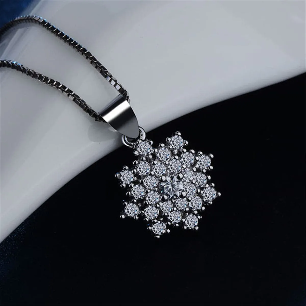 Cubic Zirconia & Silver-Plated Snowflake Pendant Necklace