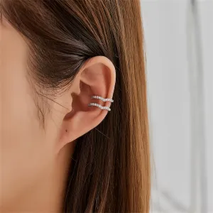 Cubic Zirconia & Silver-Plated V-Shape Ear Cuffs