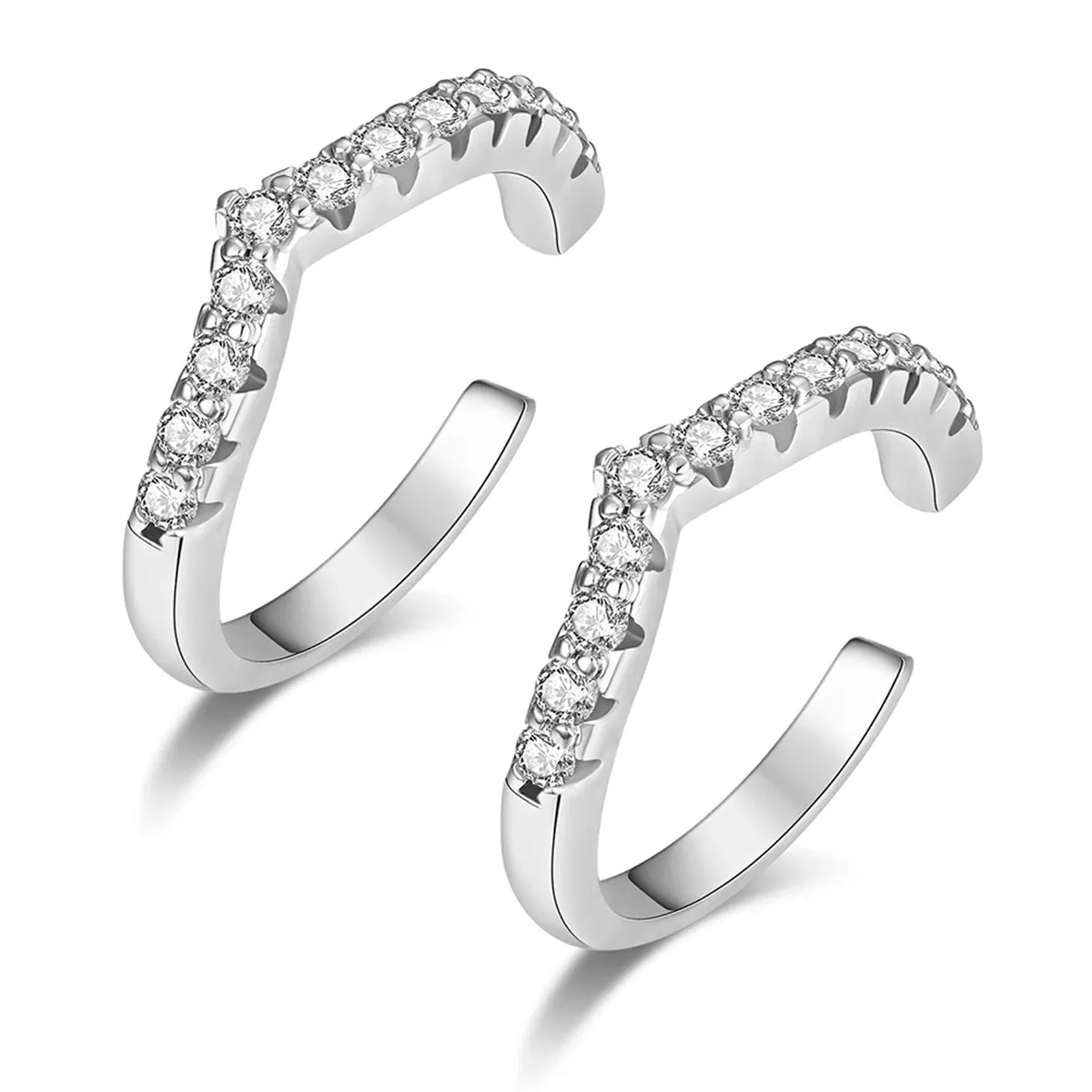 Cubic Zirconia & Silver-Plated V-Shape Ear Cuffs